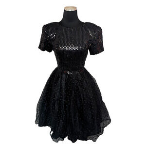 Vtg HW Collections Black Sequin Party Dress Sz 6 Whimsigoth Dark Coquette Ballet
